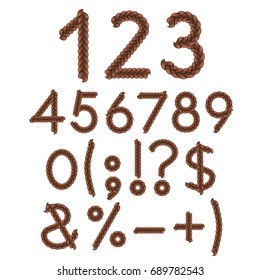 Numbers and signs of braids. Isolated vector objects on white background.