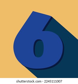 
Números seis, número 6 sombra larga sobre fondo naranja con color azul. 
