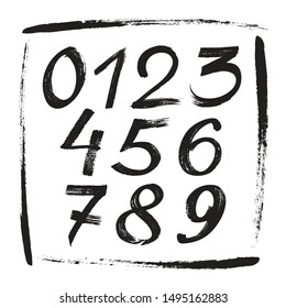 Numbers sketch brush handwritten style design. Figures calligraphy vector illustration. 