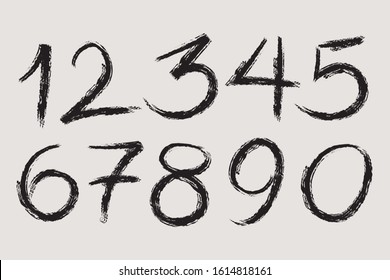 Numbers Sketch Brush Handwritten Style Design. Vector EPS10.