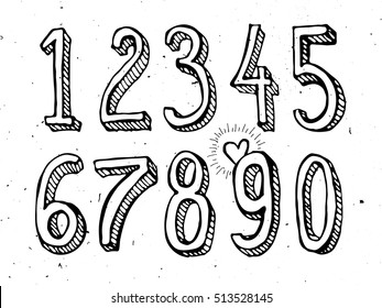 numbers sketch style, vector illustration retro style, lettering