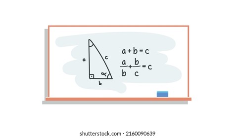 Numbers study and math exercises calculating on chalk board at lesson flat vector illustration.