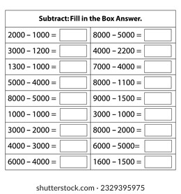 Numbers Subtract. basic kid subtract worksheet. Math chart for  subtraction operations in school isolated on white background. Vector graphic illustration.