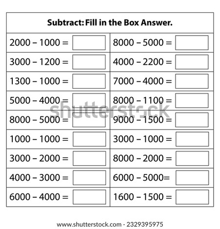 Numbers Subtract. basic kid subtract worksheet. Math chart for  subtraction operations in school isolated on white background. Vector graphic illustration.