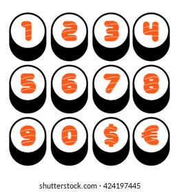 Numbers sushi font, vector.