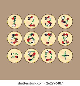 Numbers and symbols of the components for pizza