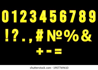 Numbers and symbols in the form of golden coins. Blank, template for numbers and inscriptions. For commercial design, decoration, advertisements and announcements. Isolated background