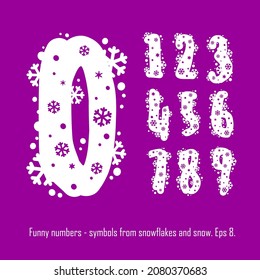 numbers - symbols with snowflakes and snow. eps 8. Set. Zero 0 One 1 Two 2 Three 3 Four 4 Five 5 Six 6 Seven 7 eight 8 nine 9.