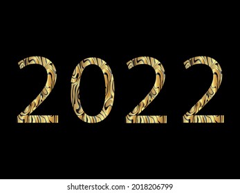 Numbers with tiger pattern isolated on horizontal black background. Tiger is zodiac sign symbol of 2022 years. For greeting card, banner, poster, calendar. Vector illustration.