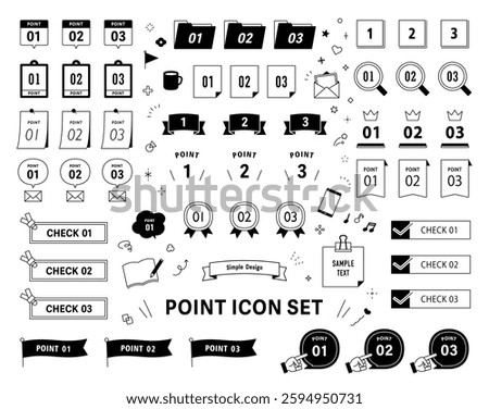 Numbers Title Ribbon POINT CHECK Design Frame Vector Line Drawing Set Decoration