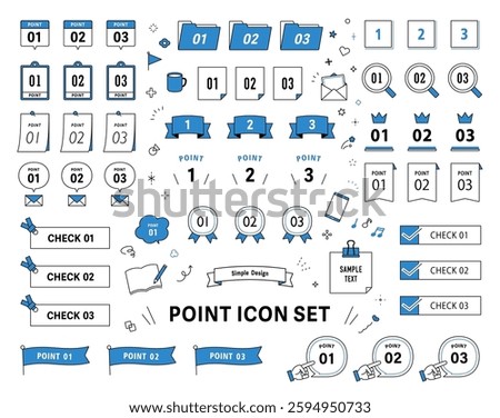 Numbers Title Ribbon POINT CHECK Design Frame Vector Line Drawing Set Decoration