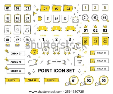 Numbers Title Ribbon POINT CHECK Design Frame Vector Line Drawing Set Decoration