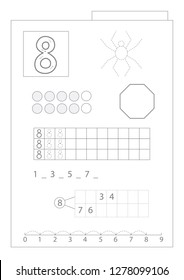 Numbers: trace, write, color and count. Worksheets for kids