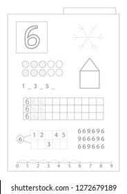 Numbers: trace, write, count and color. Worksheet for kids