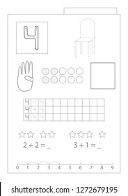 Numbers: trace, write, count and color. Worksheet for kids