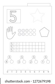 Numbers: trace, write, count and color. Worksheet for kids