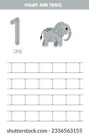 Numbers-Ablaufverfolgung. Schreiben Nummer eins. Cute Cartoon Elefant.