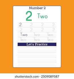 Numbers Tracing Practice. Writing Number Two with Tracing.