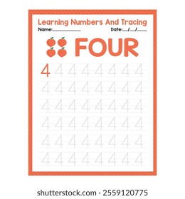 Numbers tracing practice. Writing number Four