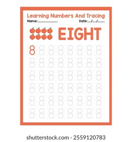 Numbers tracing practice. Writing number Eight