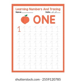 Numbers tracing practice. Writing number One