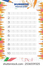 Numbers tracing sheet template outline