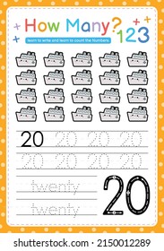 Numbers tracing template by counting vehicle