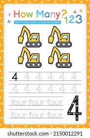 Numbers tracing template by counting vehicle