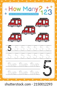 Numbers tracing template by counting vehicle