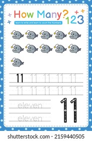 Numbers tracing template by counting sea fish marine