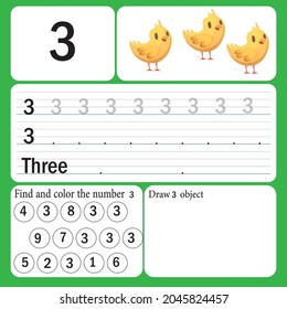 Numbers tracing worksheet for kids Free Vector