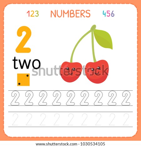 Numbers Tracing Worksheet For Preschool And Kindergarten Writing Number Two Exercises Kids