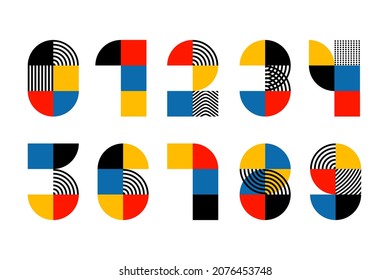 Numbers. Trendy font in retro Bauhaus design style. Artistic geometric printing type. Stylized alphabet