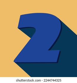 Numbers two, number 2 long shadow on orange background with blue color. 