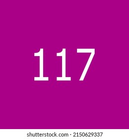 Numerische Vektorgrafik von 117 mit violettem Hintergrund. Geeignet für Ihren Typ oder Kinderposter für Lernnummern.