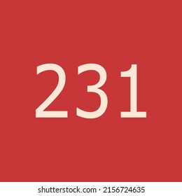 Numbers vector of 231 with red background. Fit for your type or kids poster for learn numbers.