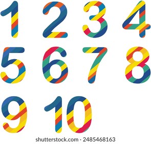 Numbers Vector Art Multicolor Pattern  Rainbow 1-10 Graphics Decoration Design