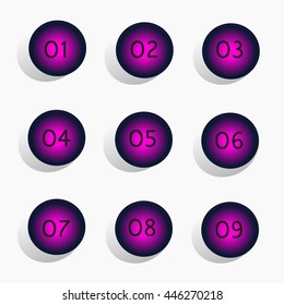 Numbers vector button design neon color