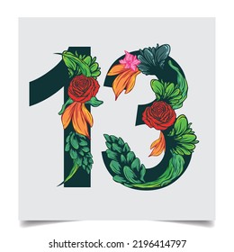 Numbers  vector colorful flower font for your design art