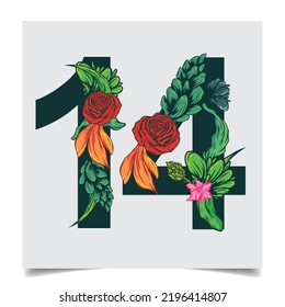 Numbers  vector colorful flower font for your design art