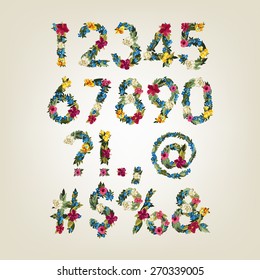 Numbers, Vector Colorful Flower Font For Your Design.