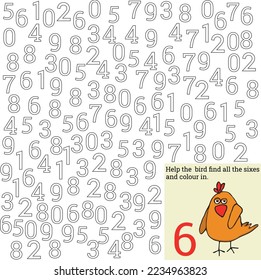 The numbers are vector. Coloring book. Attentiveness. Decorate. Figure 6.