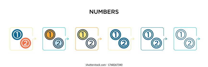 Numbers vector icon in 6 different modern styles. Black, two colored numbers icons designed in filled, outline, line and stroke style. Vector illustration can be used for web, mobile, ui