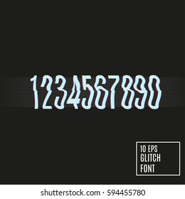 Numbers vector illustration. Digital decay. Glitch in image processing. Television Screen Digital Effect Alphabet. Vector 10 EPS. 