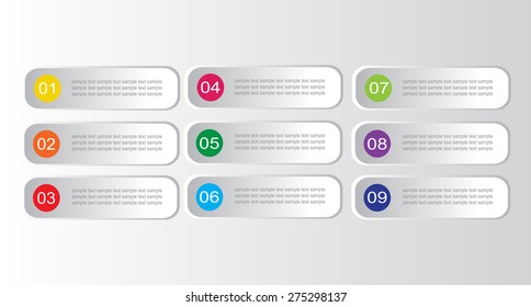Numbers vector set illustration  in color on gray and white button 