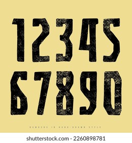 Numbers with vintage texture in the style of handmade graphic. Vector illustration