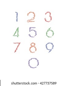 Numbers wavy brush collection. Vector symbols set.