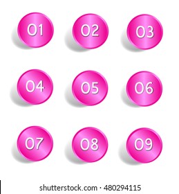Numbers web buttons pink color vector