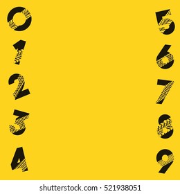 numbers in wheel prints design over yellow background. vector illustration