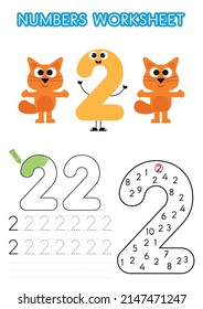 Numbers worksheet for preschoolers. Number tracking activity. Numbers learning exercises.
